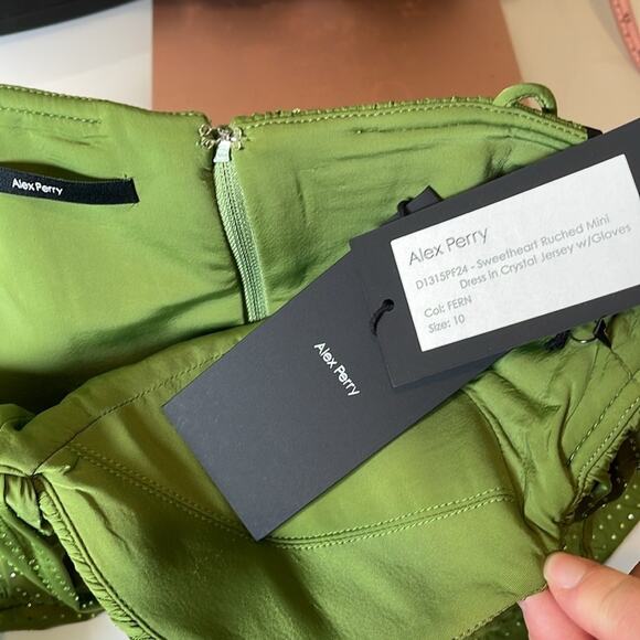 Alex Perry Sweetheart Ruched Crystal Jersey Bustier Fern Green Mini Dress Sz 6 - Picture 15 of 16